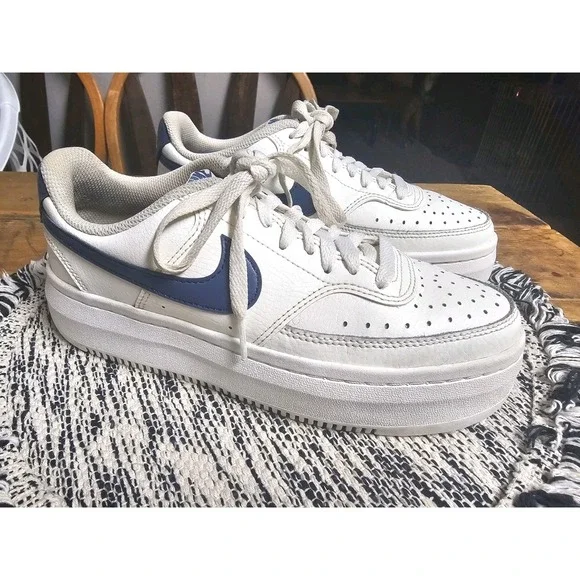 Nike Court Vision Alta Sail/D-Blue Women's Leather Sneakers - Size 7.5 - Picture 2 of 13